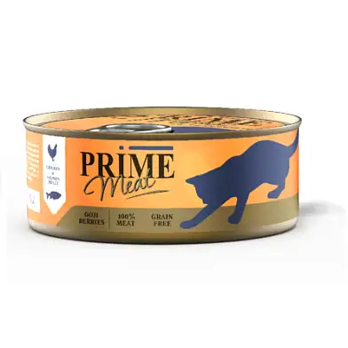 Prime Meat консервы для кошек, курица с лососем, филе в желе