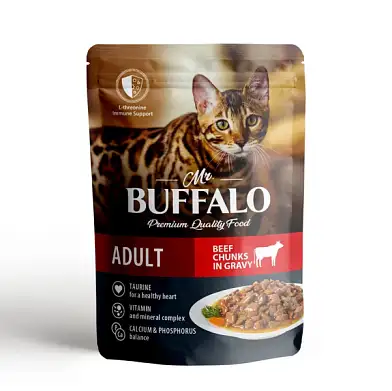Mr.Buffalo влажный корм для взрослых кошек с говядиной в соусе (пауч)