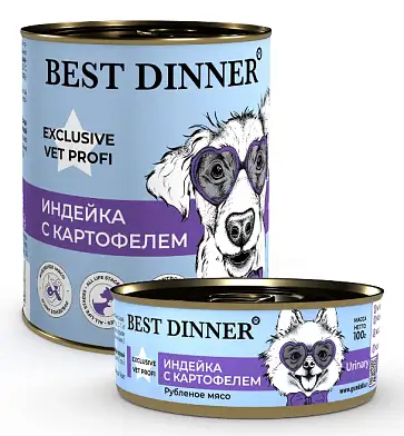 Best Dinner Vet Profi Urinary консервы для взрослых собак для профилактики мочекаменной болезни с индейкой и картофелем